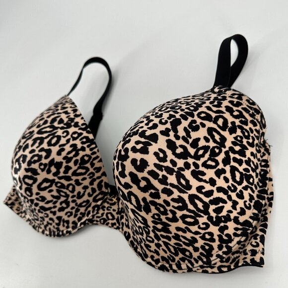 Frederick's of Hollywood Leopard Padded Black Tan Adjustable Wide Strap 40DD Bra - Picture 2 of 5